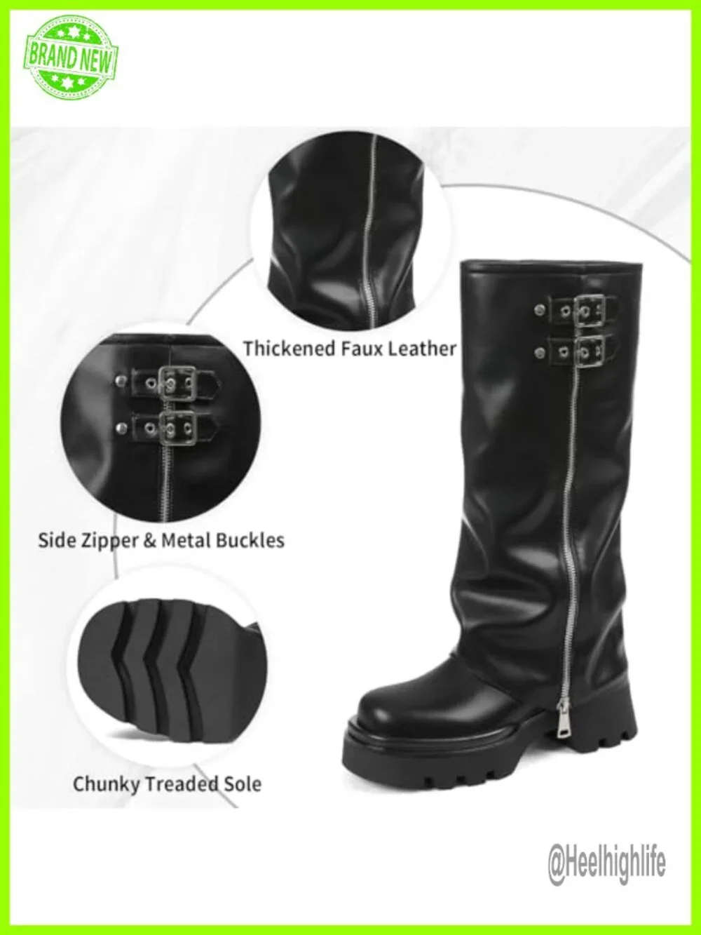 Faux Leather Knee High Platform Riding Boots with Chunky Sole